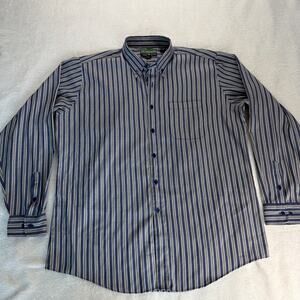 Vintage JD Christopher Men Button Up Long Sleeve Shirt Blue Striped 17-34/35 XL